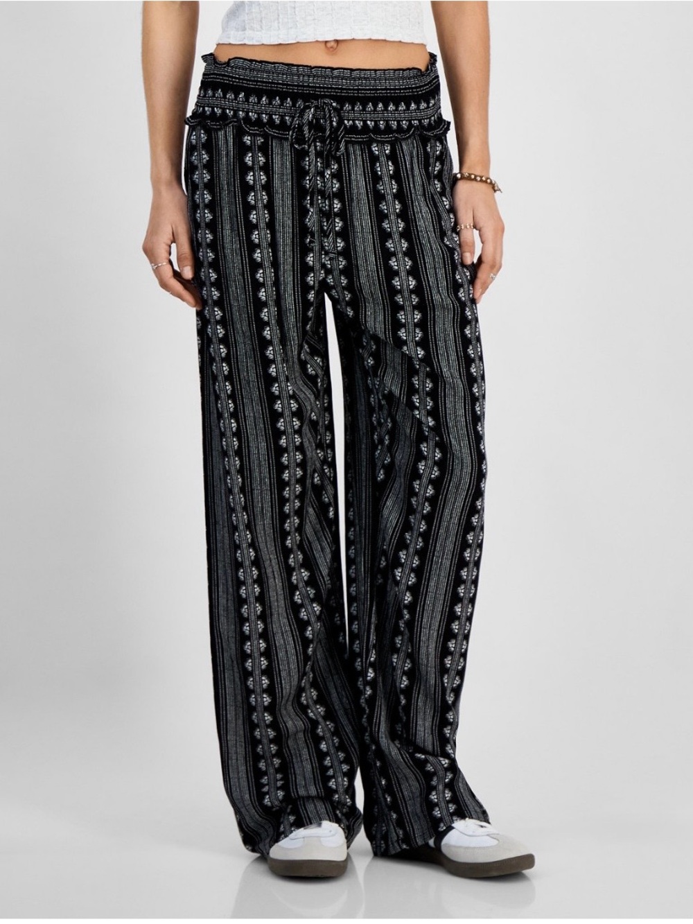 Kingston Black & White Striped Wide-Leg Pull-On Pants